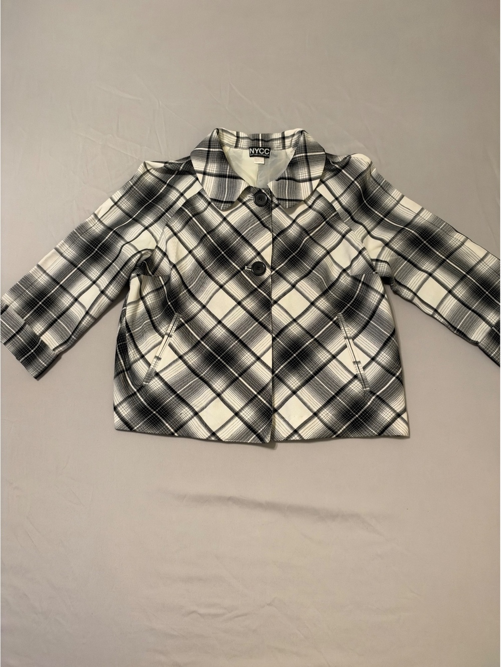 NYCC Women's Black and White Plaid Button-Up Jacket Size Large